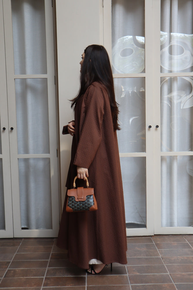 Waves Abaya With Scarf - Brown