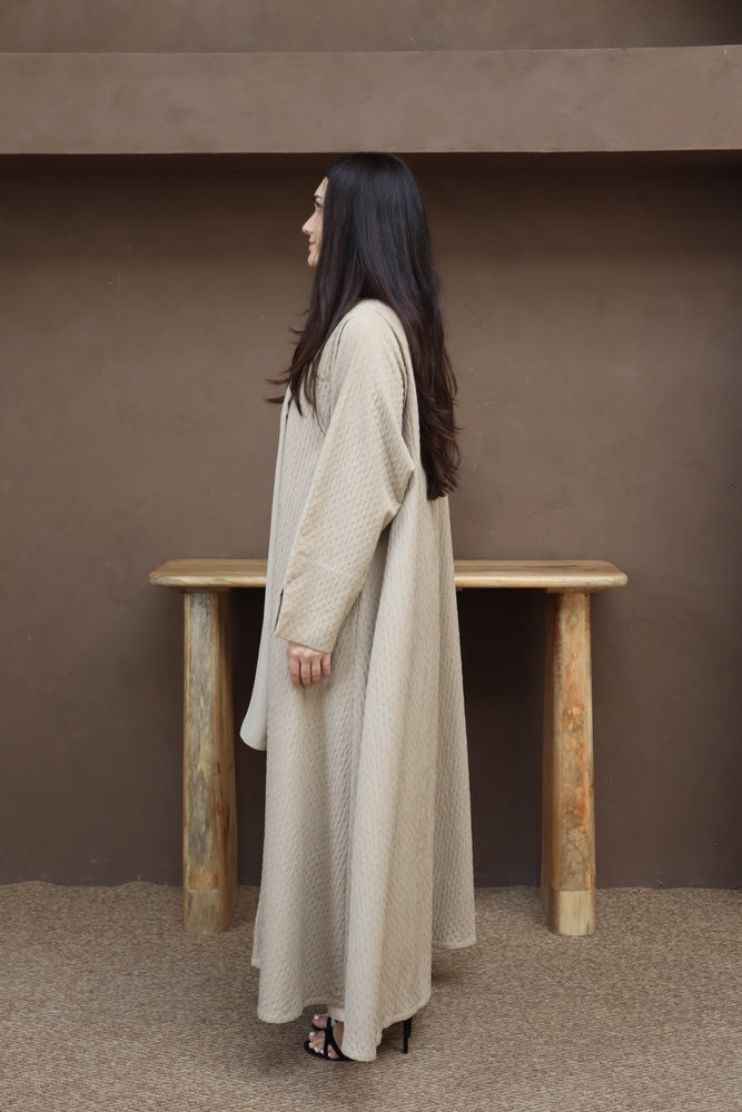 Waves Abaya With Scarf - Beige