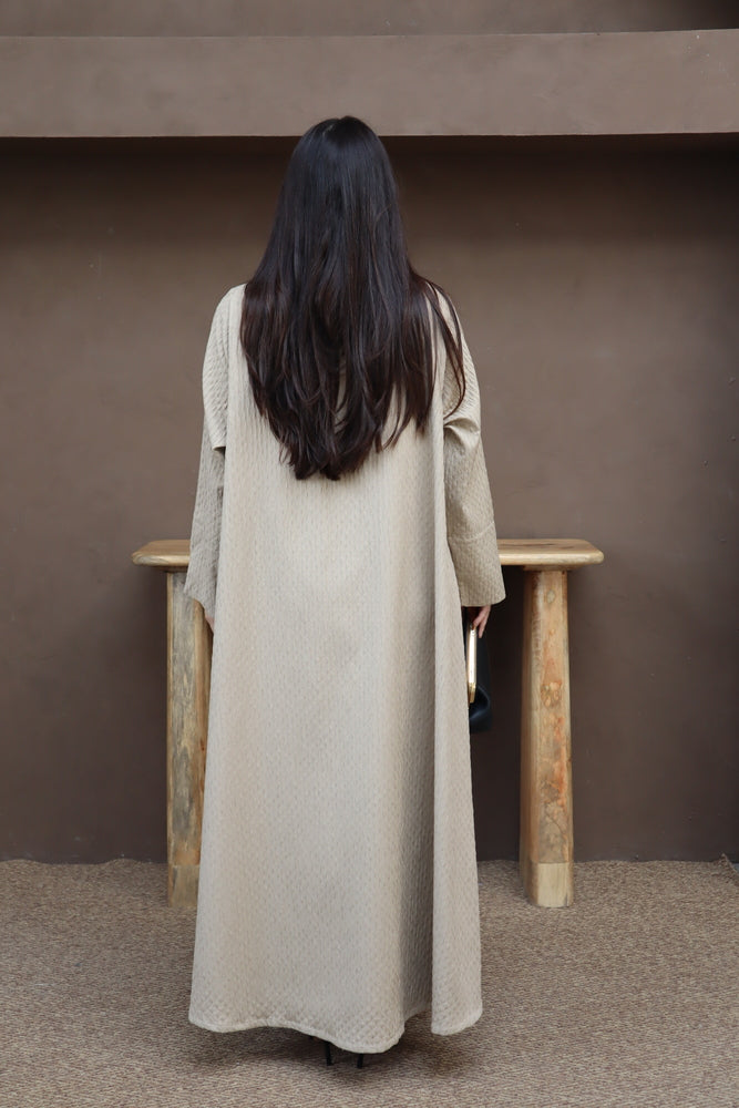 Waves Abaya With Scarf - Beige