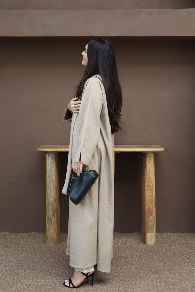Waves Abaya With Scarf - Beige