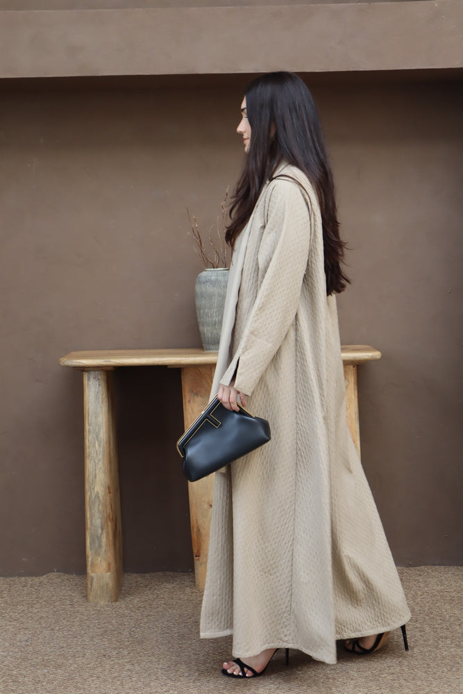Waves Abaya With Scarf - Beige