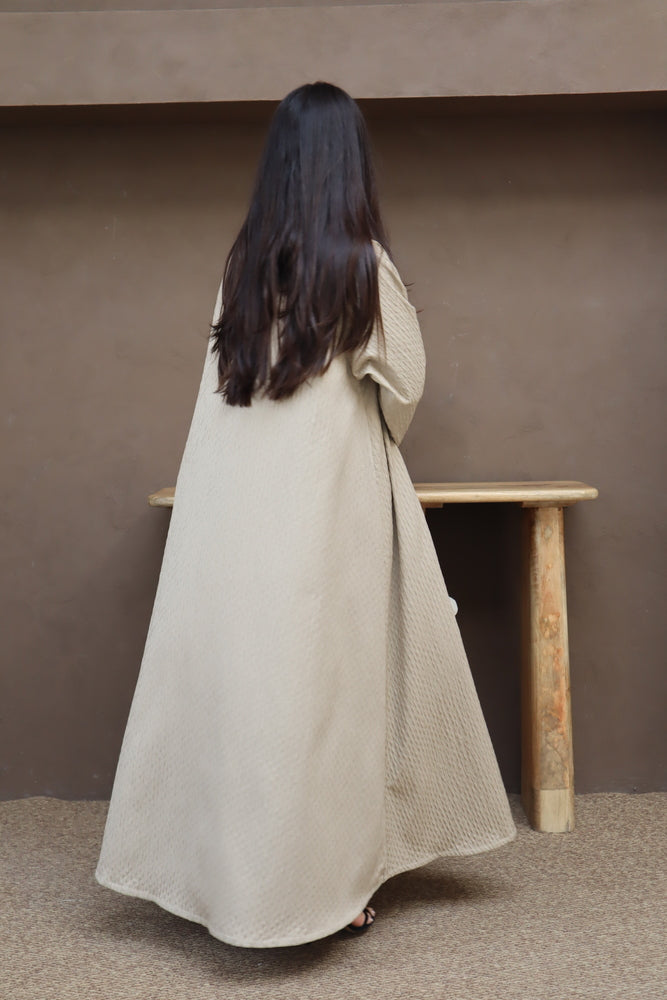 Waves Abaya With Scarf - Beige