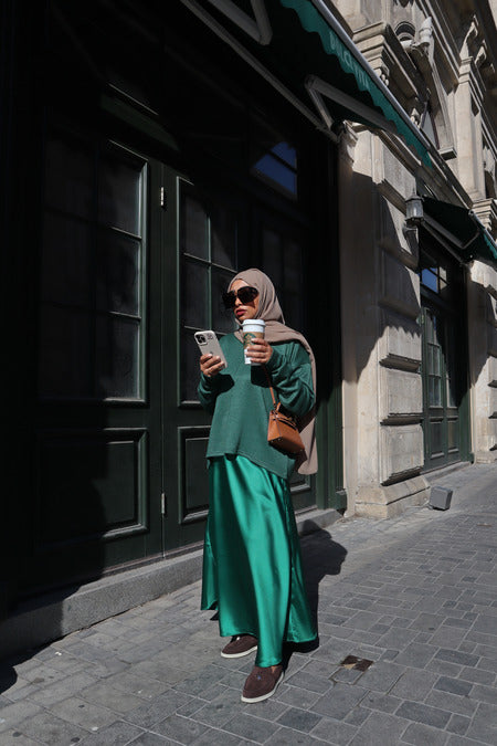 Silk Maxi Skirt - Royal Green