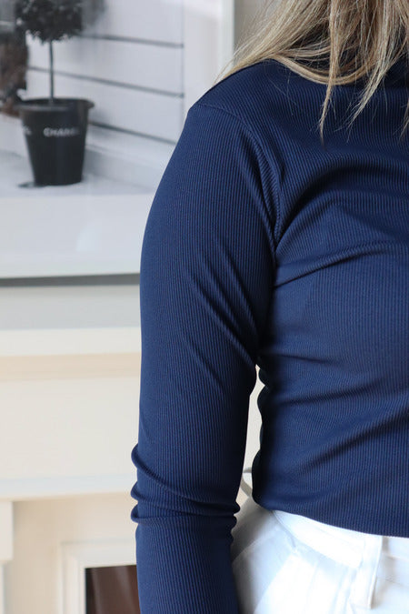 Long Sleeves Basic Top - Navy Blue