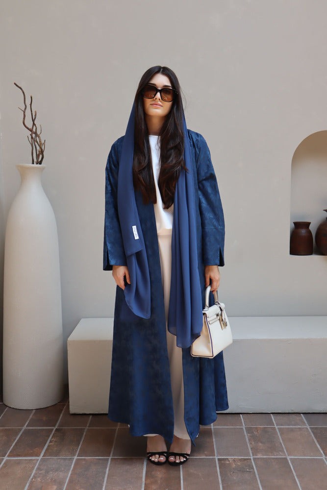Mahra Abaya With Scarf - Blue Flower Embroidery