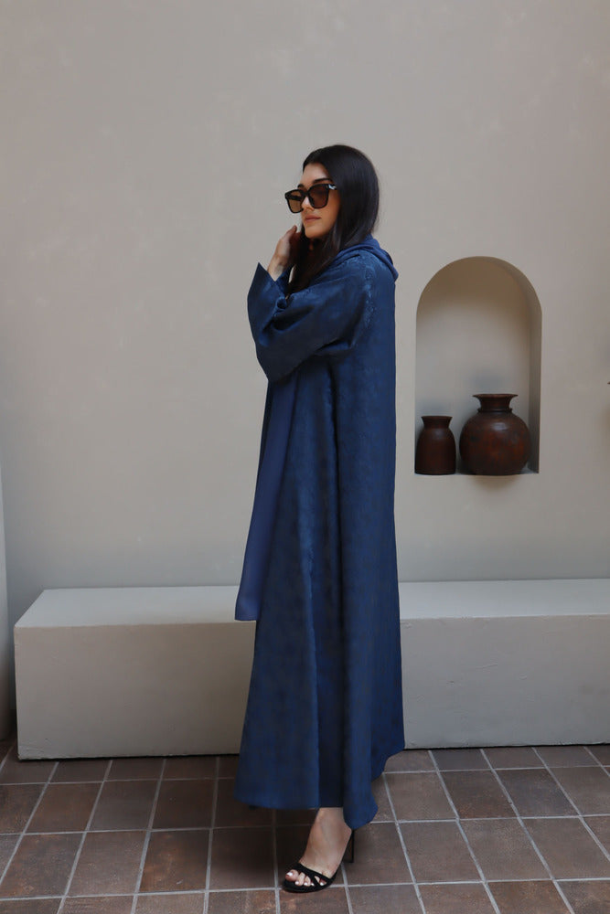 Mahra Abaya With Scarf - Blue Flower Embroidery