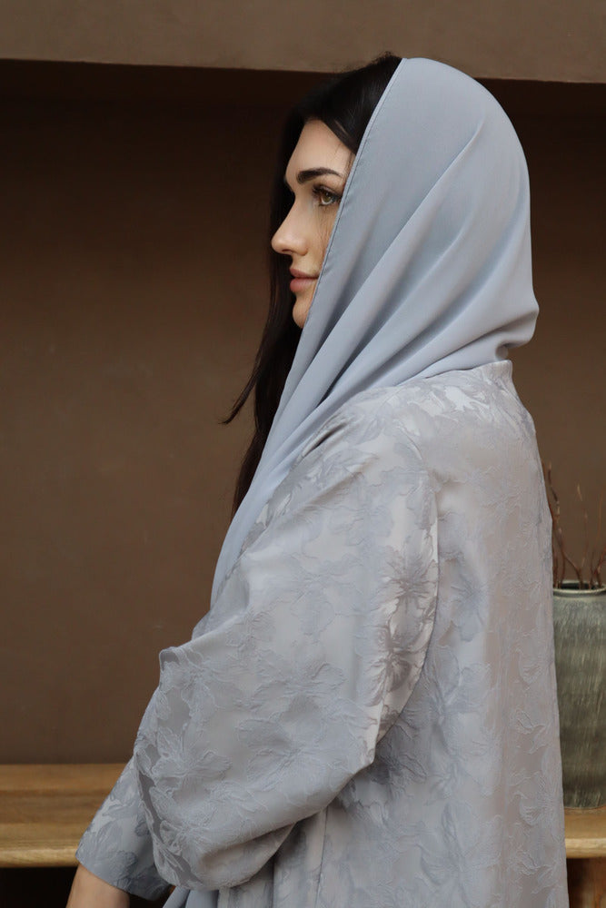 Mahra Abaya With Scarf - Gray Flower Embroidery