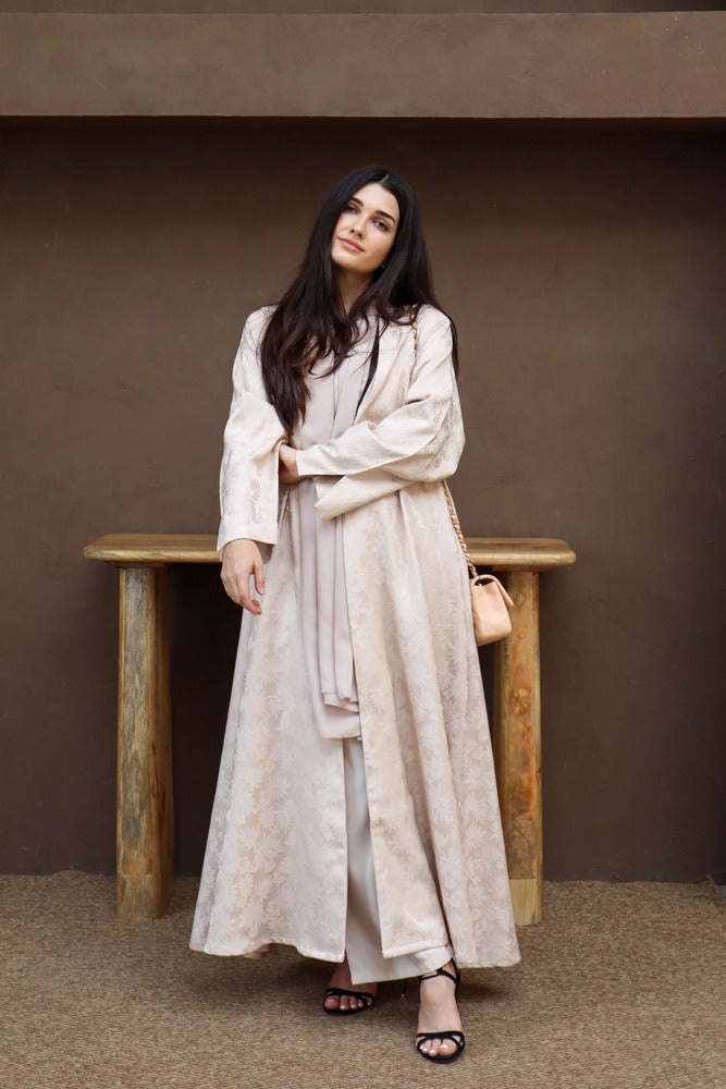 Mahra Abaya With Scarf - Beige Flower Embroidery