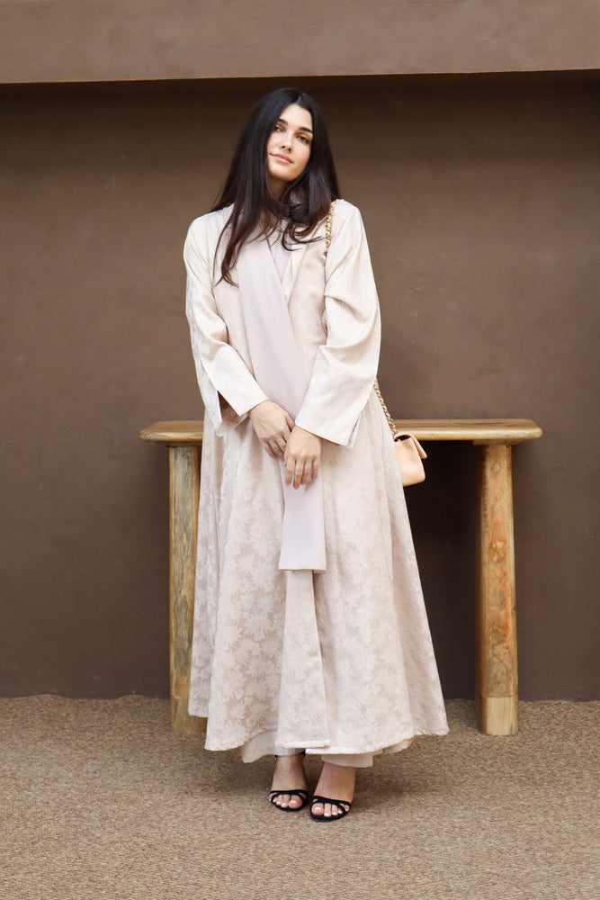 Mahra Abaya With Scarf - Beige Flower Embroidery