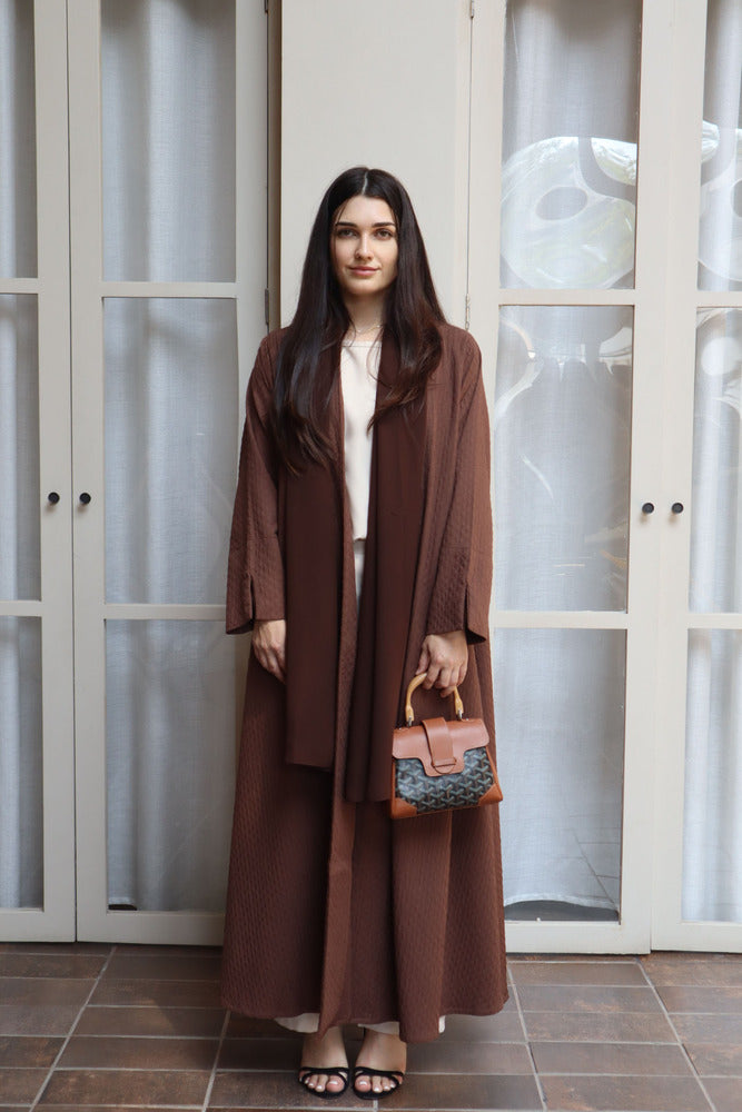 Waves Abaya With Scarf - Brown