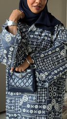 Customized Embroidered Denim Abaya – Navy Blue