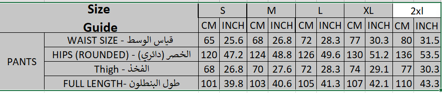 Size chart for Wide Legs Pleats Pants - Green