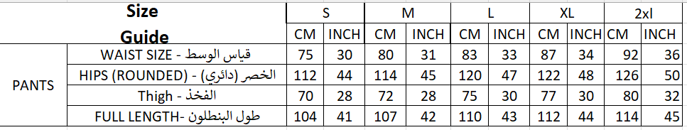 Size chart for Double Pleats Trousers - Wine