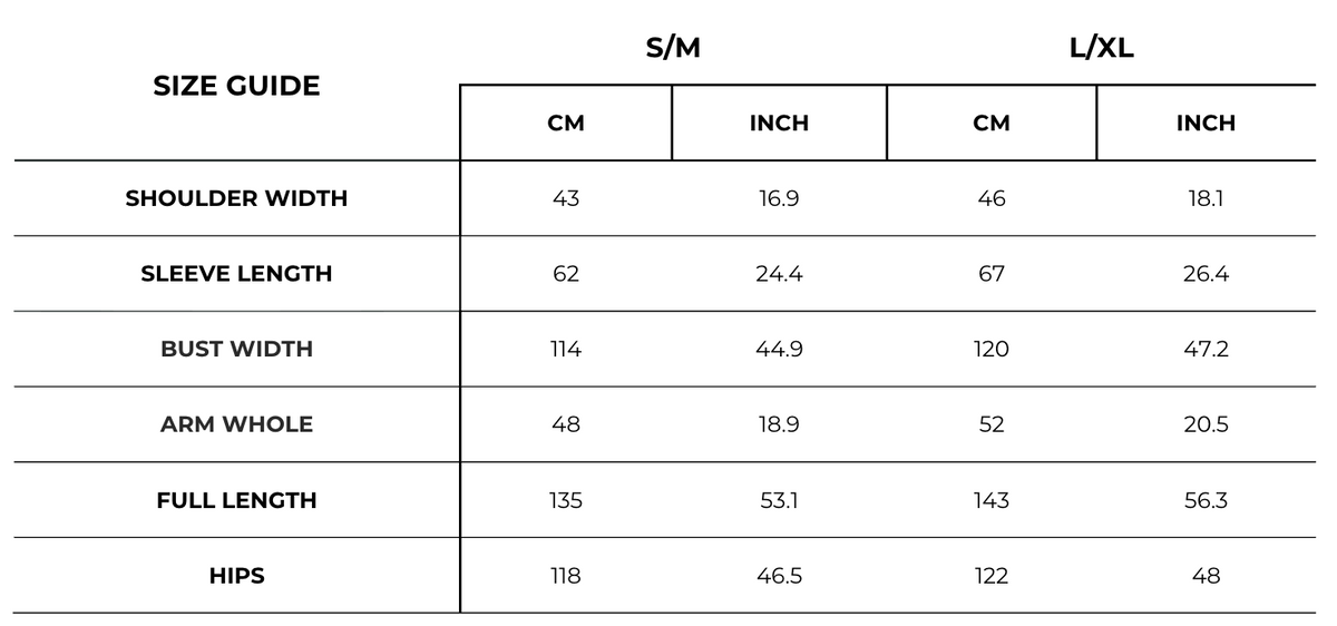 English Size Guide
