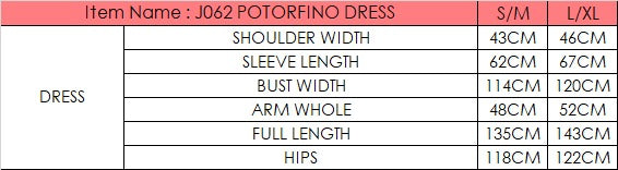 Size chart for Portofino Dress - Orange