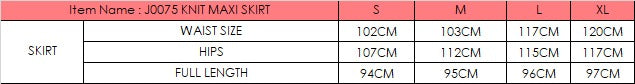 Size chart for Knit Maxi Skirt - Black