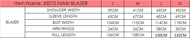 Size chart for Maxi Blazer - Black