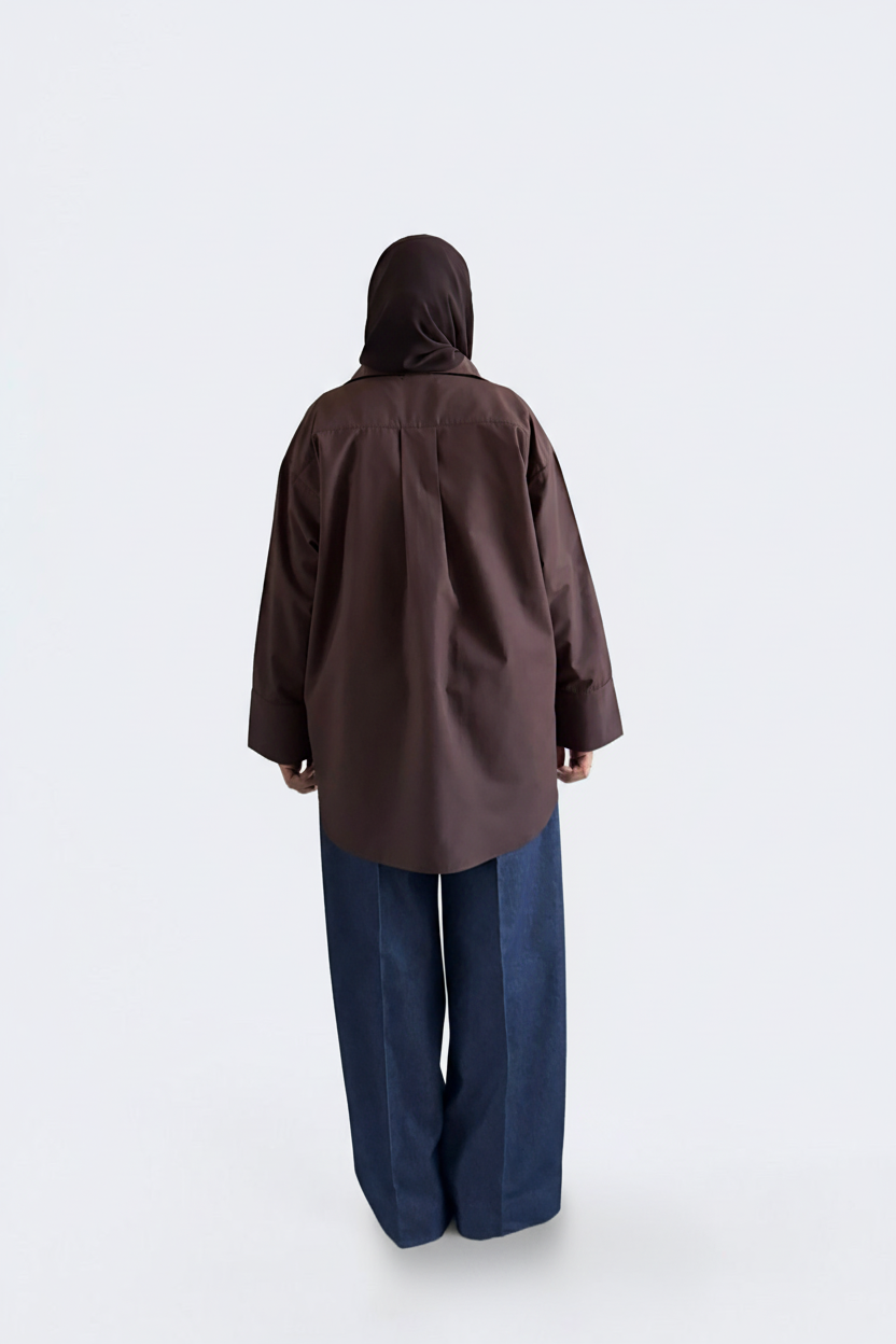 Oversized Poplin Shirt - Brown