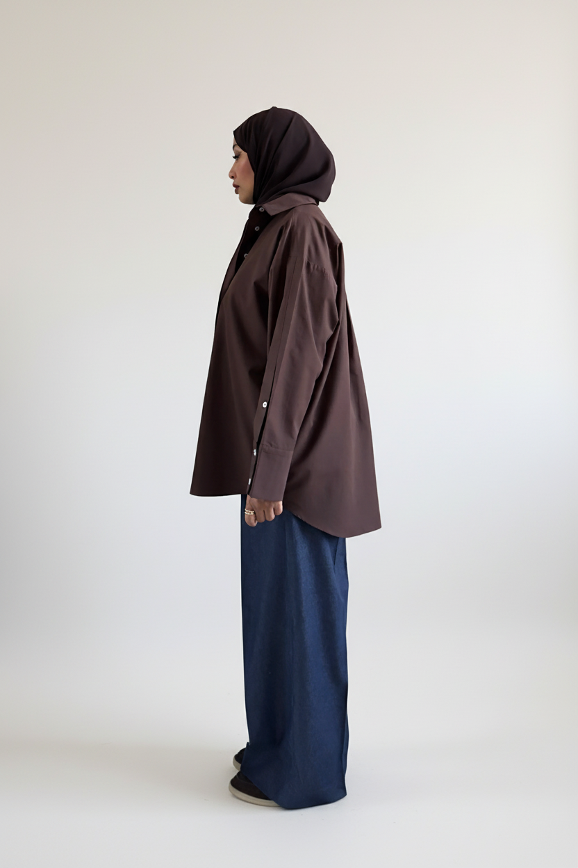 Oversized Poplin Shirt - Brown