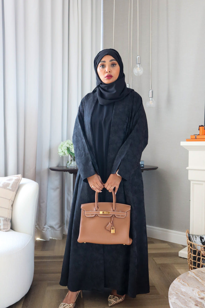 Mahra Abaya With Scarf - Black Flower Embroidery
