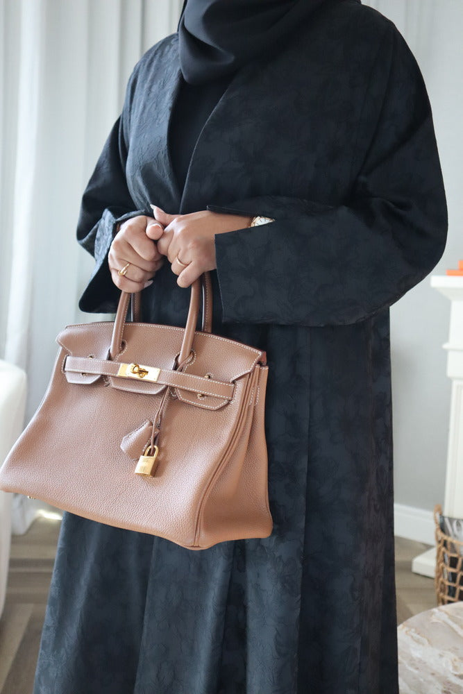 Mahra Abaya With Scarf - Black Flower Embroidery