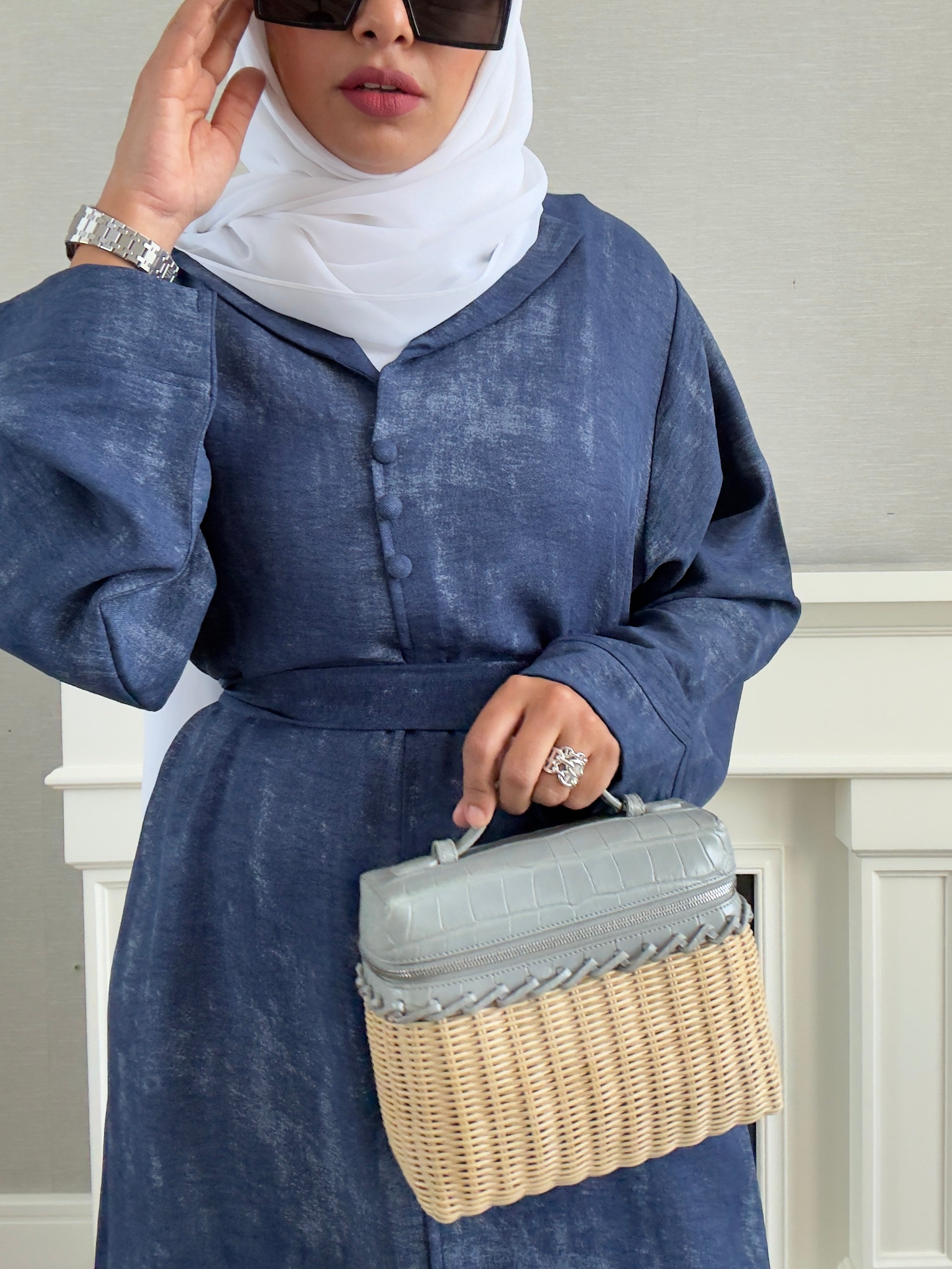 Laila Dress with Belt - Navy Blue