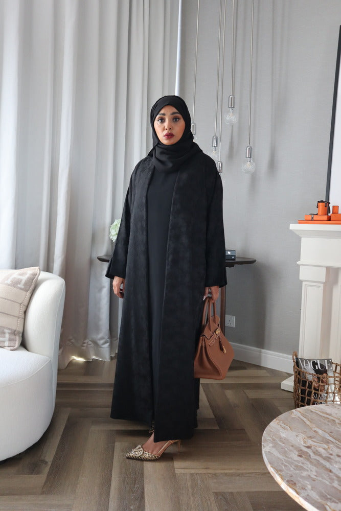 Mahra Abaya With Scarf - Black Flower Embroidery