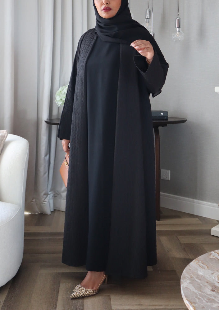 Waves Abaya With Scarf - Black
