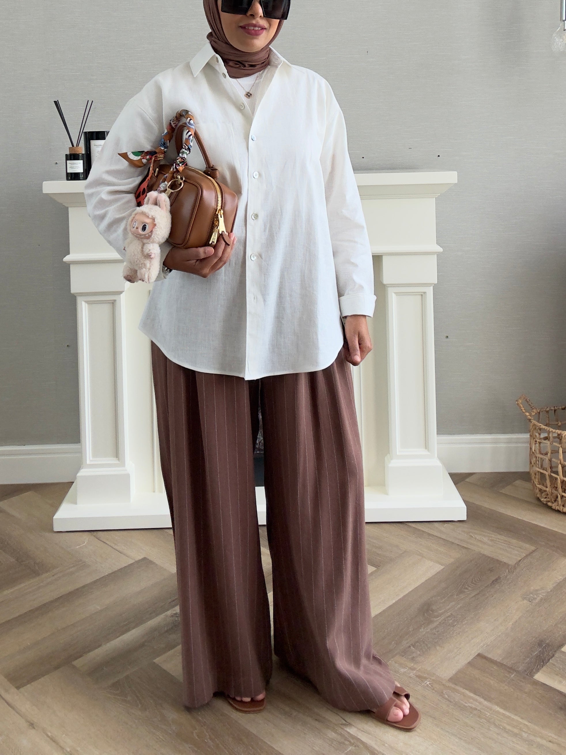 Linen Stripes Pants - Brown