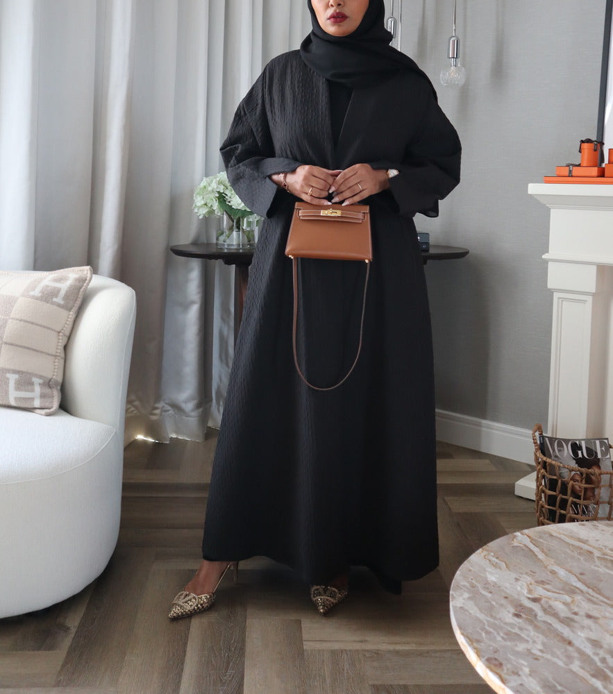 Waves Abaya With Scarf - Black