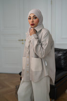 Light Beige Denim Shirt Jacket