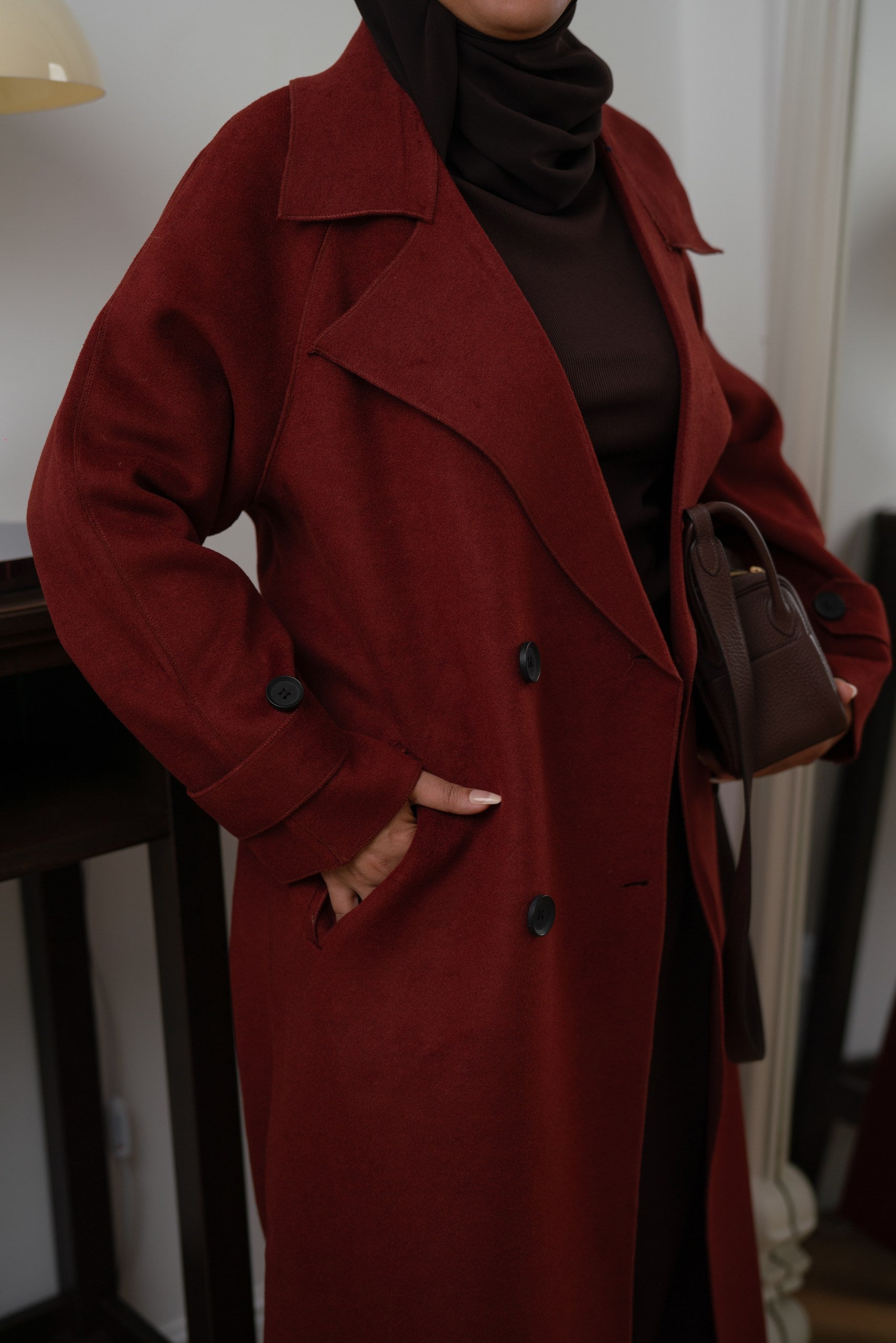 Luxury Maxi Coat - Maroon